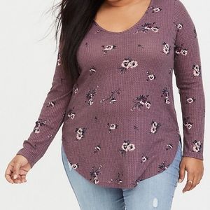 Torrid Purple Floral Waffle Knit Long Sleeve Top